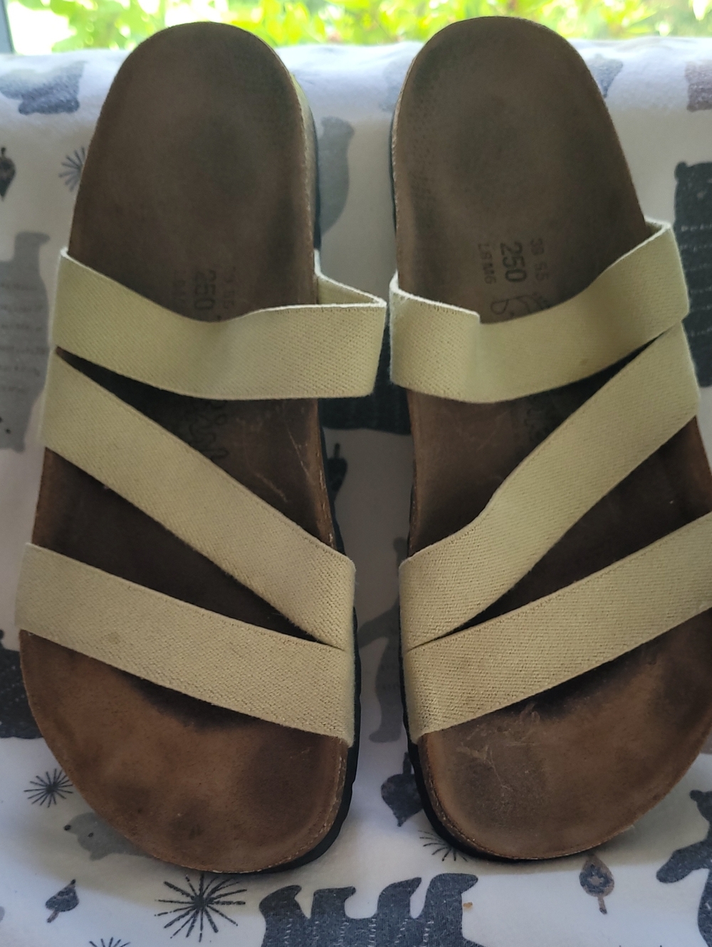 Birkis Light Sage Green Elastic Strap Slide Sandals